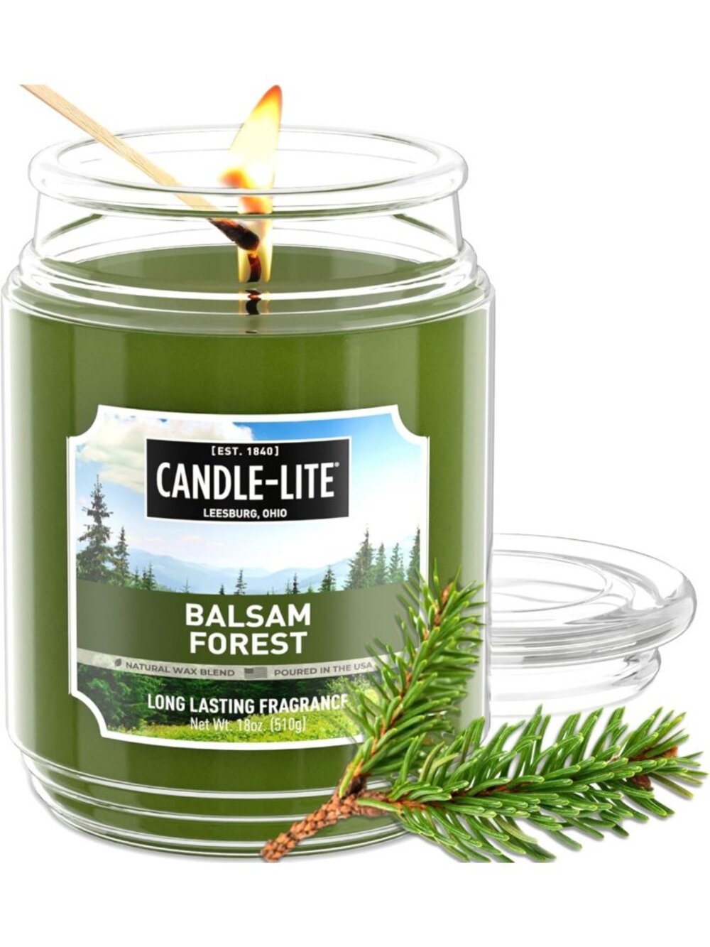 Fall Scented Candle - Balsam Forest Aroma, 18 oz Jar, Long-Lasting 110 Hour Burn